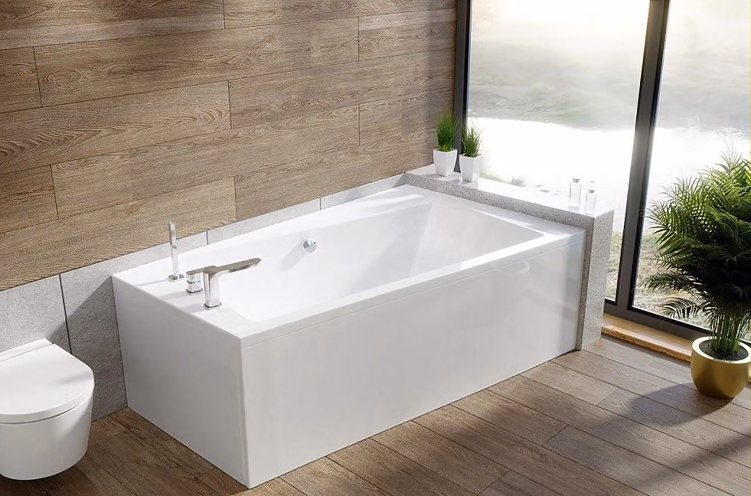 Vasca da bagno angolare 160x100 destra con grembiule in acrilico, scarico e piedini GRATIS | set completo 4in1 vasca da bagno originale in acrilico sifone | BADLAND INFINITY