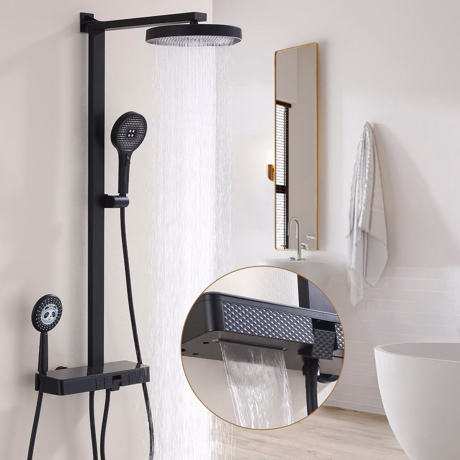 Set doccia nero - Pannello doccia - Set doccia - Doccetta - Miscelatore termostatico - 4 getti
