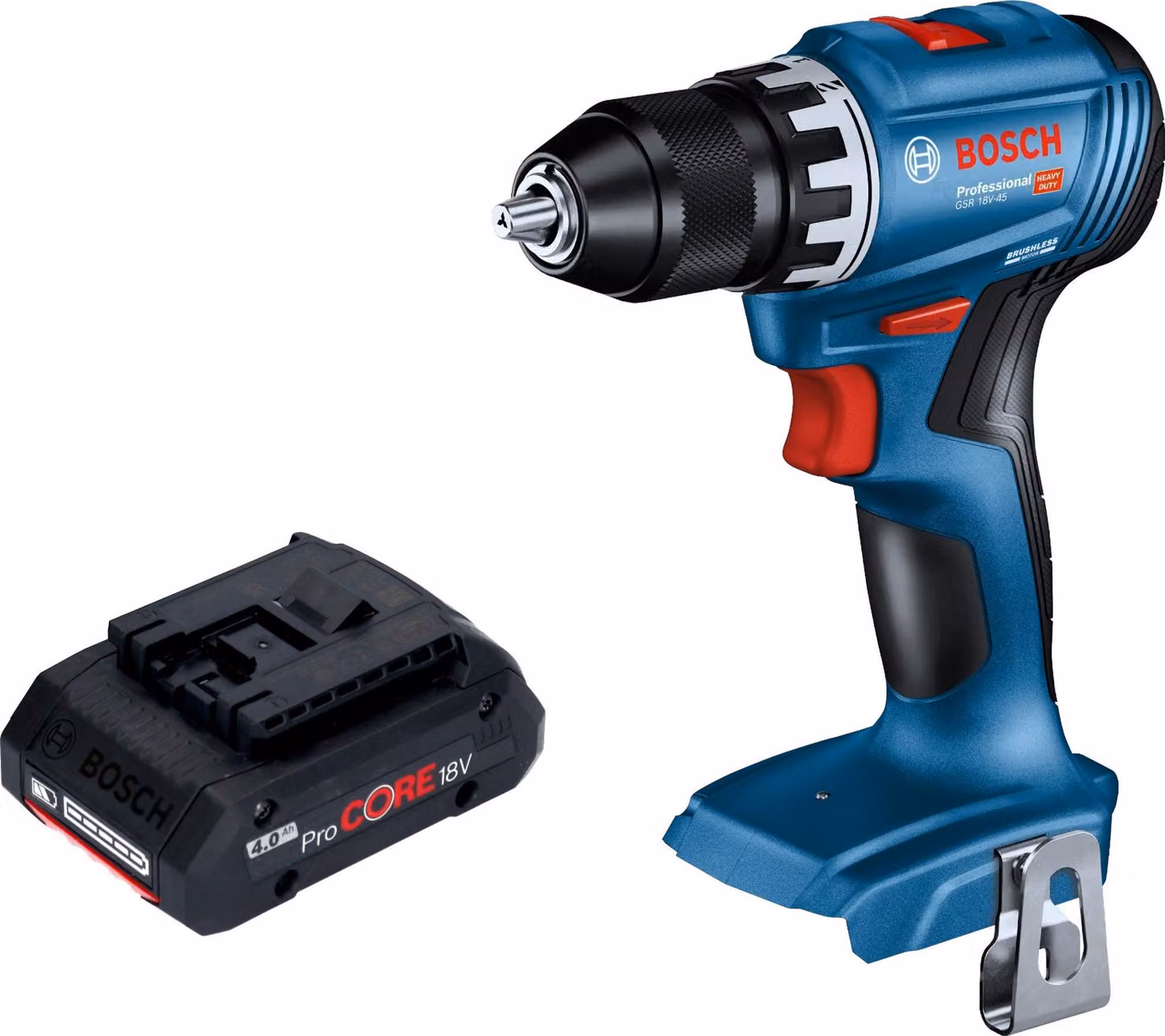 Trapano avvitatore a batteria Bosch GSR 18V-45 Professional 18 V 45 Nm Brushless + 1 batteria ProCORE da 4,0 Ah - senza caricabatterie