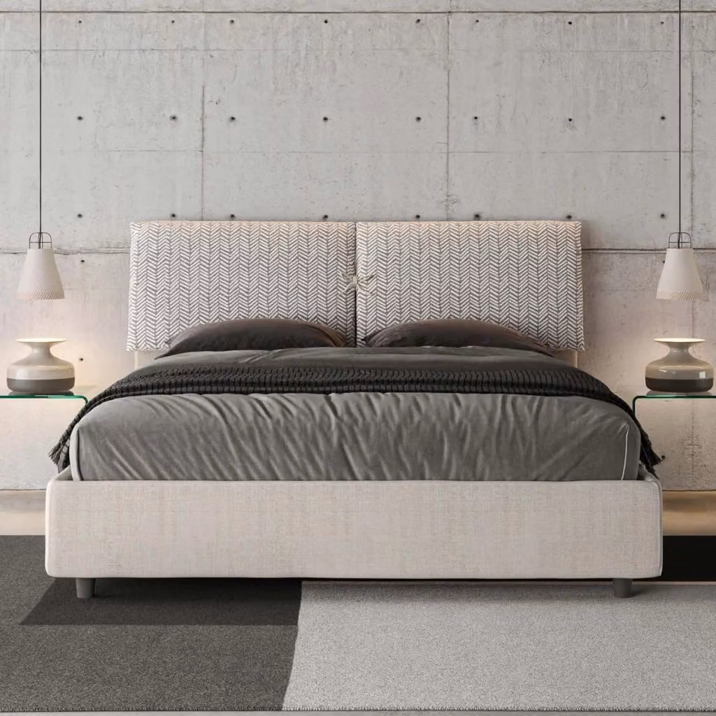 Letto Matrimoniale Moderno Giordanoshop Beige con Struttura Imbottita Geometrica L/P/H: 160 x 200 x 110 cm – 2
