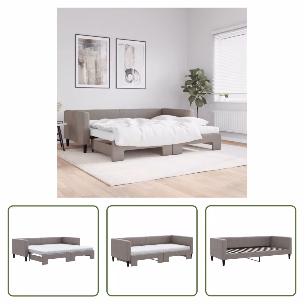 The Living Store Lettino allungabile con materassi Taupe 90x200 cm in tessuto