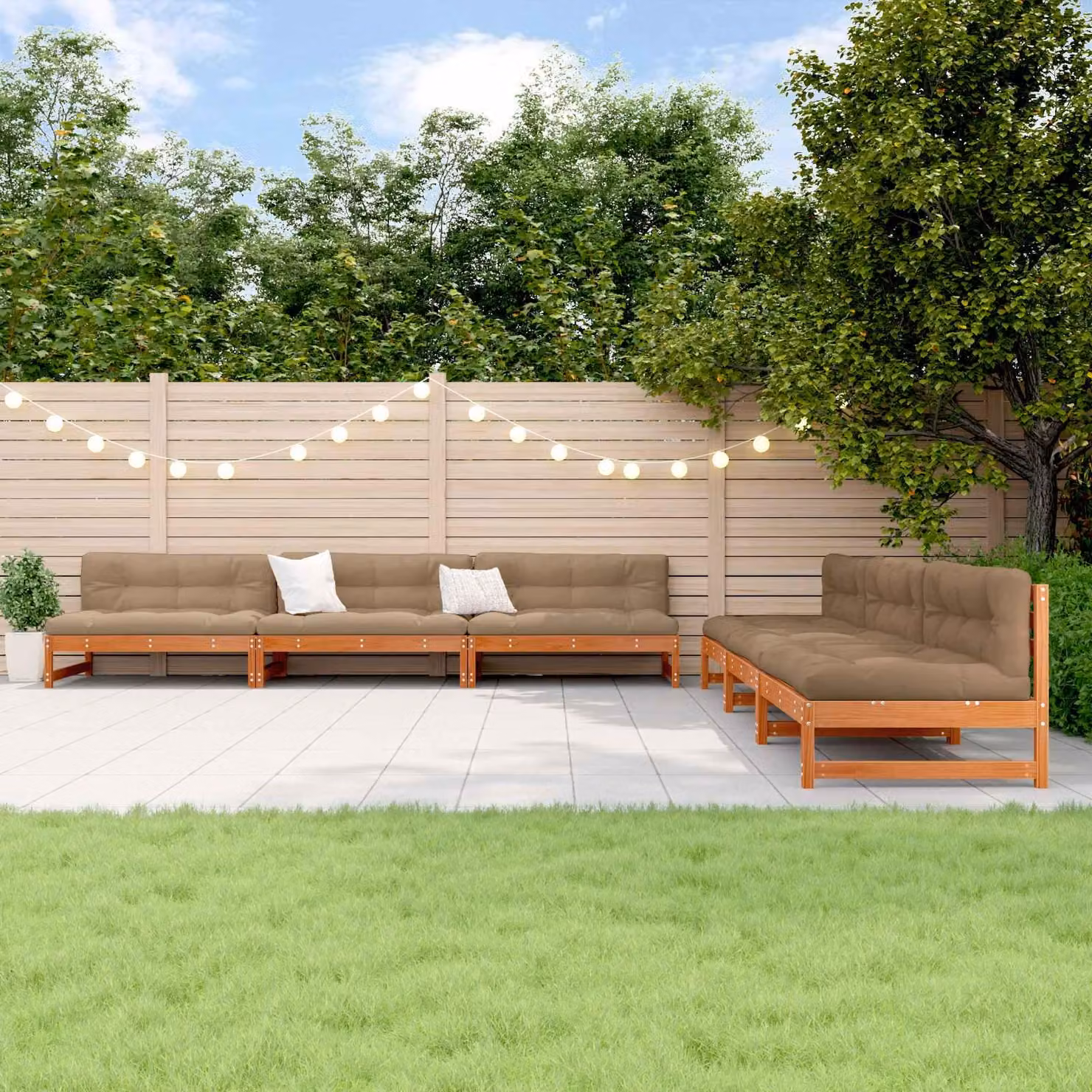 Maison Exclusive - Set da lounge per giardino, 6 pezzi, color marrone cera, legno di pino massello