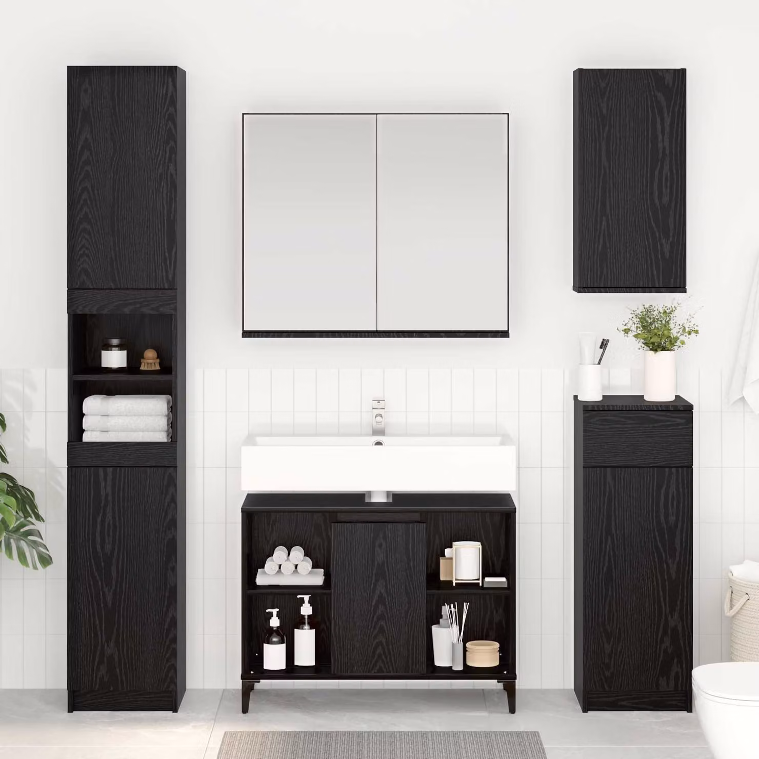 Armadio sottolavello vidaXL con ante a battente in stile rustico, colore Nero, L 80 cm x P 33 cm x H 60 cm