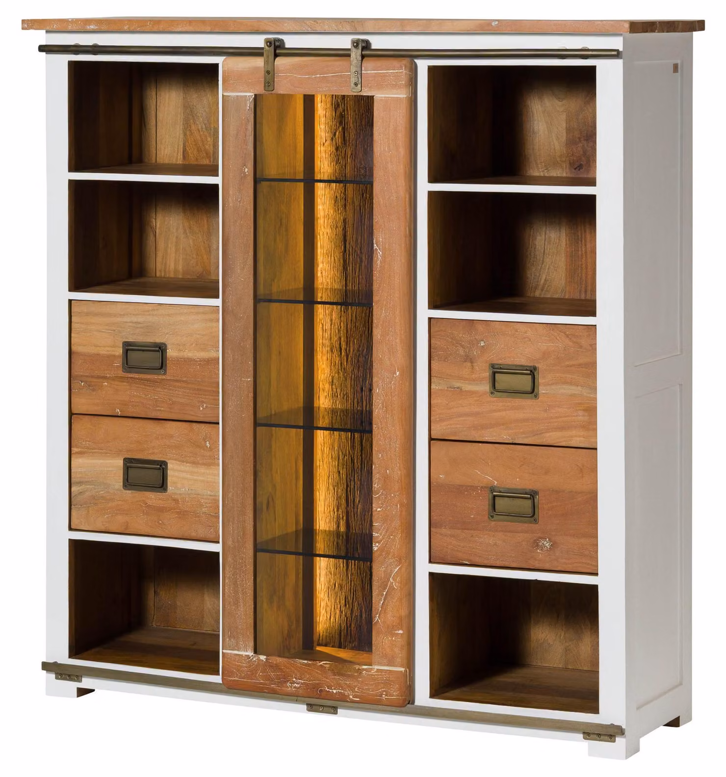 MASSIVMOEBEL24 | Credenza in legno di mango / legno riciclato 142x45x147 laccato bianco RAILWAY LUX #521