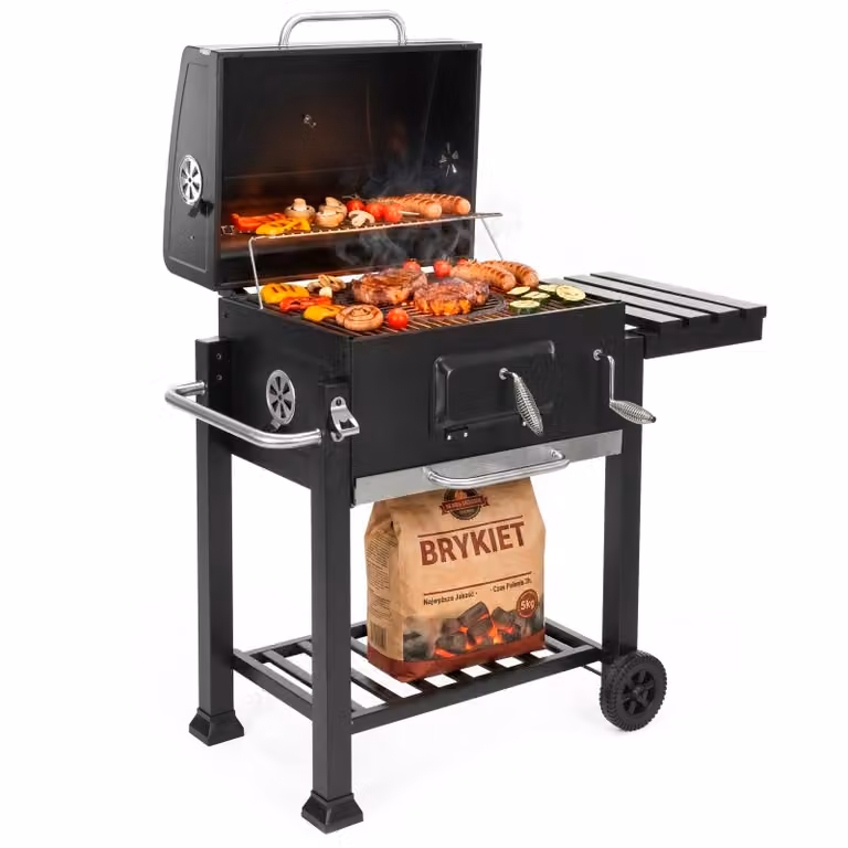 Barbecue a carbonella Springos® XXL con coperchio e ruote – griglia smaltata, contenitore per la cenere e termometro, carrello per barbecue