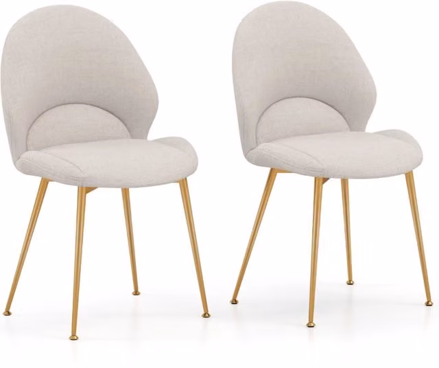 Set di 2 sedie da pranzo moderne con schienale curvo imbottito in tessuto grigio e piedini regolabili in metallo