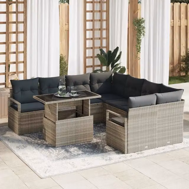 Set Divano da Giardino Moderno vidaXL in Acciaio Grigio con Tavolino e Cuscini per 8-9 Persone