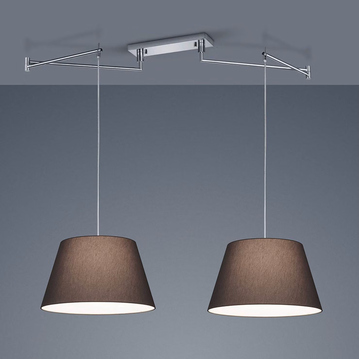 Helestra Lampada a sospensione Certo, dimmerabile, Alluminio / Grigio / Zincato, Soggiorno / Sala da pranzo, Tessuto / Stoffa / Seta, Moderno, Lampada a sospensione