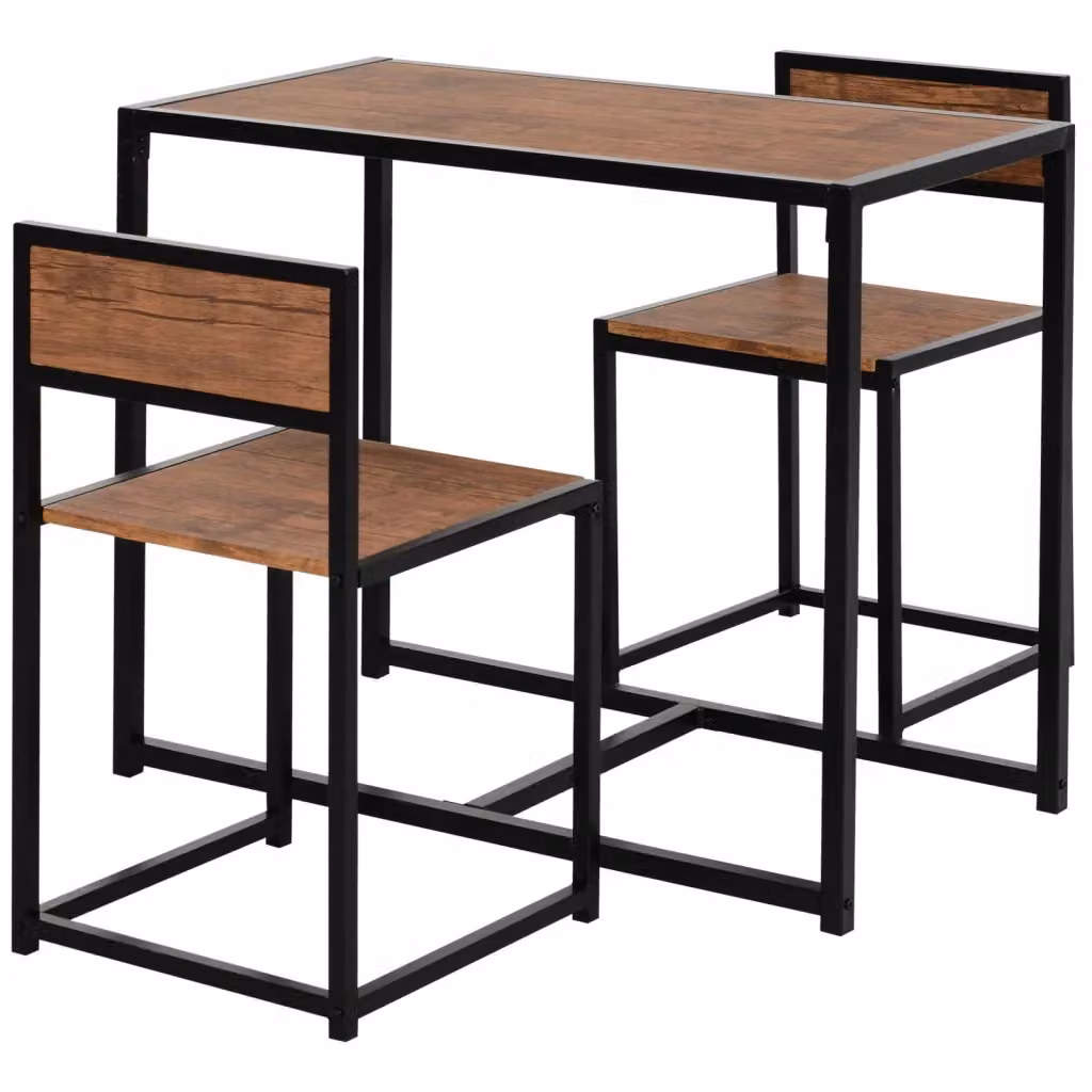 Set tavolo bar alto XYLO con 2 sedie in legno e metallo nero e marrone L: 90 cm, P: 47 cm, H: 76 cm – 2