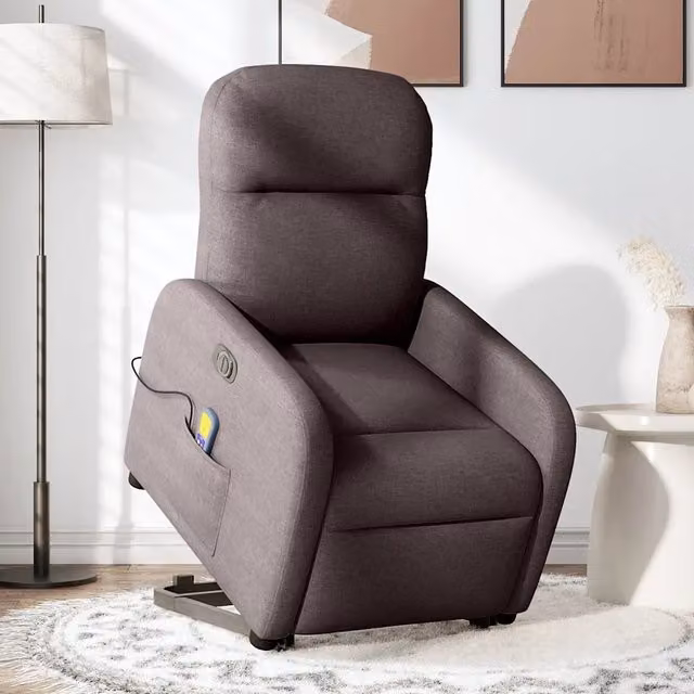 Poltrona Alzapersona Elettrica con Massaggio vidaXL in Tessuto Marrone con Braccioli per Senior – 1