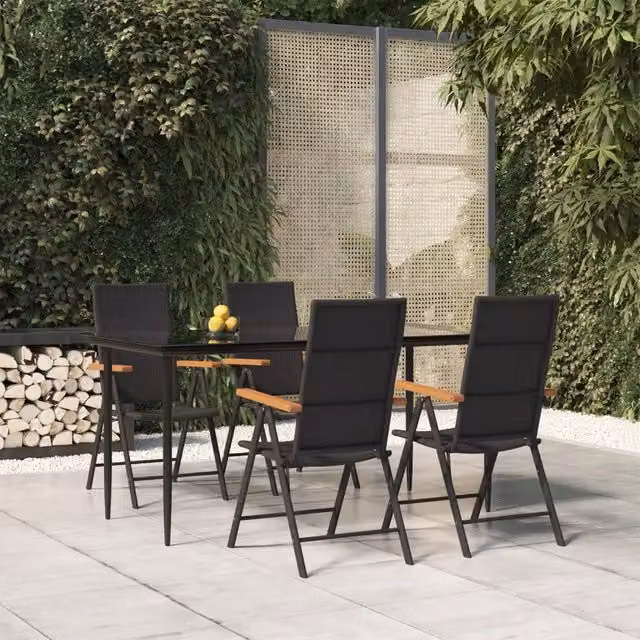 Set da Pranzo da Giardino 5 pz Nero e Marrone in Polyrattan 3156524