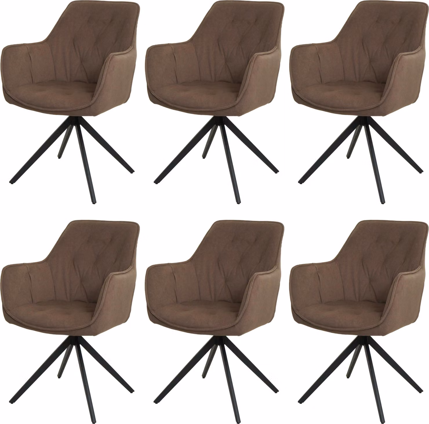 Set di 6 sedie da pranzo | A x L x P 87 x 55 x 60 cm | Altezza seduta 48 cm | Metallo Tessuto/Tessuto | Marrone | Sedia da cucina Sedia imbottita Sedia con braccioli