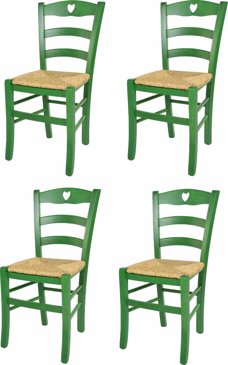 t m c s Tommychairs - Set di 4 sedie CUORE per cucina e sala da pranzo, struttura robusta in legno di faggio, laccata in colore verde anilina e sedile in paglia