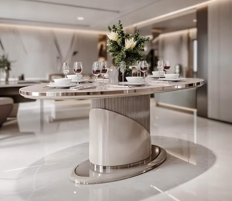 Tavolo da pranzo moderno in legno e metallo per ambienti eleganti