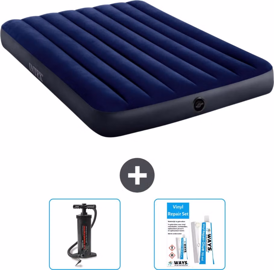 Intex Airbed - Letto matrimoniale - 137 x 191 x 25 cm - Blu - Include pompa e kit di riparazione