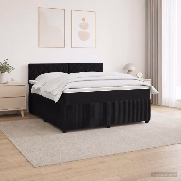 Maison Exclusive - Letto boxspring con materasso nero 140 x 200 cm in velluto