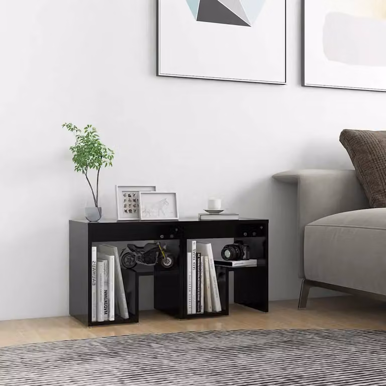 Set di 2 comodini vidaXL neri in legno multistrato e MDF, stile moderno, L 40 cm x P 30 cm x H 40 cm
