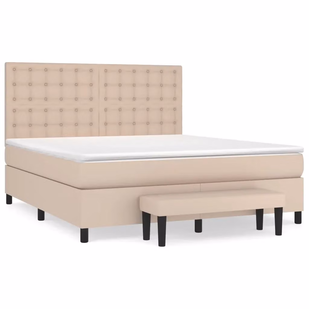 Letto con Giroletto a Molle e Materasso Ibrido vidaXL in Similpelle Beige, L/P/H: 160 x 200 x 128 cm – 2