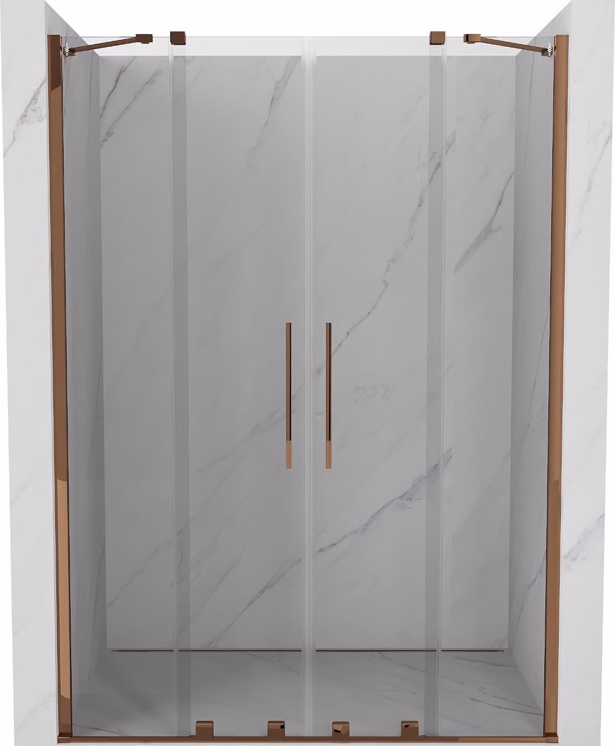 Mexen Velar Duo porte doccia scorrevoli 140 cm, trasparente, oro rosa - 871-140-000-02-60