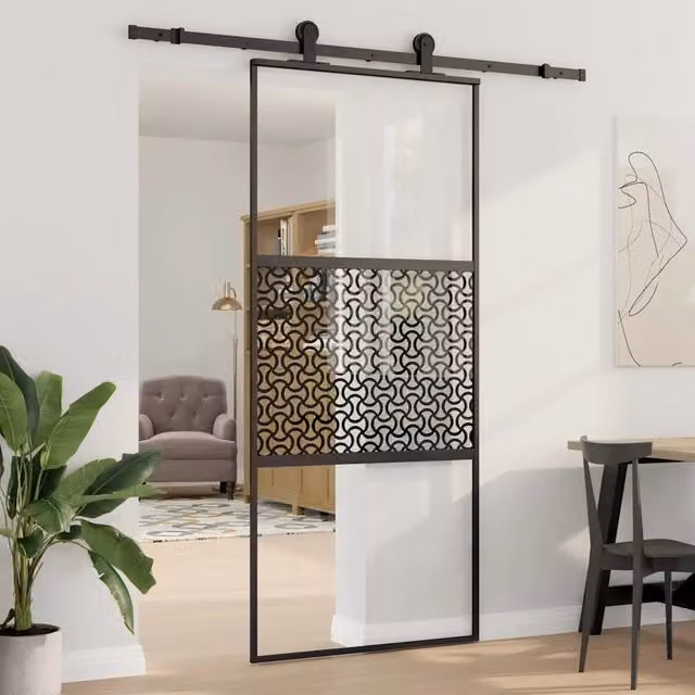 Porta scorrevole moderna vidaXL in alluminio e vetro nero L: 90 cm, P: 2 cm, H: 205 cm – 1