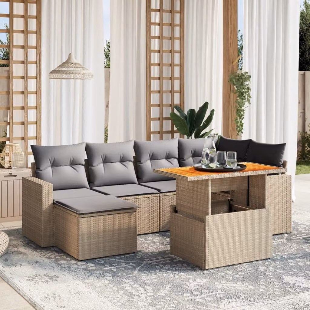 Maison Exclusive - Set Divani da Giardino 7 pz con Cuscini Beige in Polyrattan