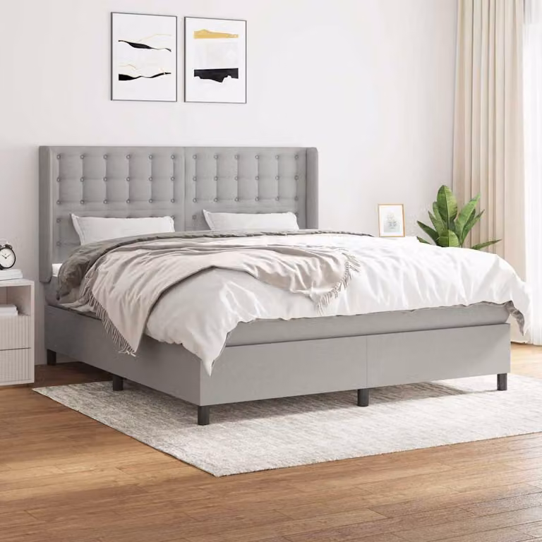 vidaXL Giroletto a Molle con Materasso Ibrido in Tessuto Grigio e Bianco L/P/H: 183 x 180 x 203 cm