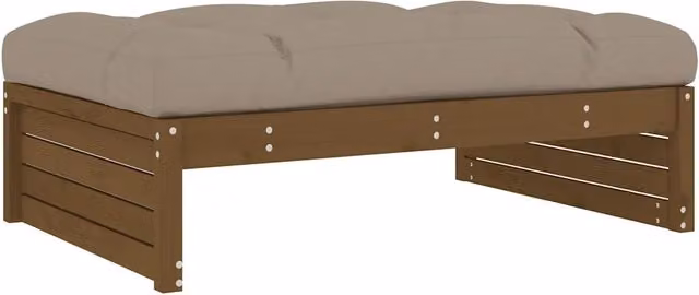 Poggiapiedi da Giardino in Legno di Pino Massello Marrone Ambra con Cuscini Beige L: 120 cm, P: 80 cm