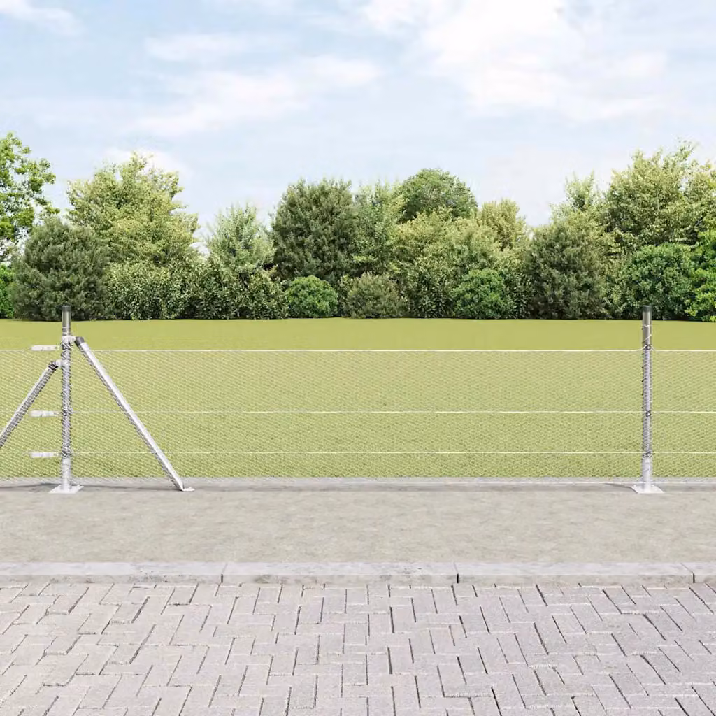 Recinzione esagonale vidaXL in acciaio zincato con base in cemento, Argento, L: 10 m, H: 0,5 m