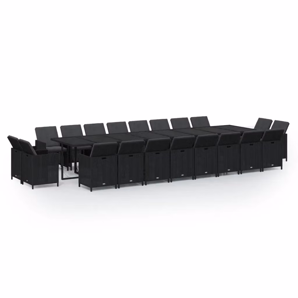 Set da pranzo da giardino vidaXL in polyrattan nero con cuscini e tavolo in vetro, 21 pezzi – 2