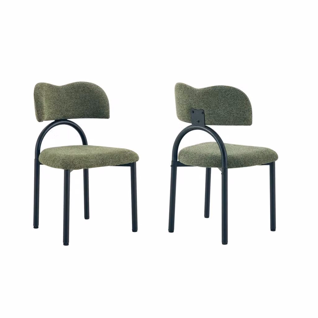 Set di 2 sedie da sala da pranzo Chicfurn moderne con seduta e schienale imbottiti in tessuto e struttura in metallo nero, disponibili in verde o nero – 2
