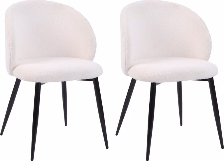 Sedie Mobili Rebecca Karamu 81x54x56 Tessuto Teddy Metallo Crema Nero Moderno SET 2 pezzi Parzialmente assemblato