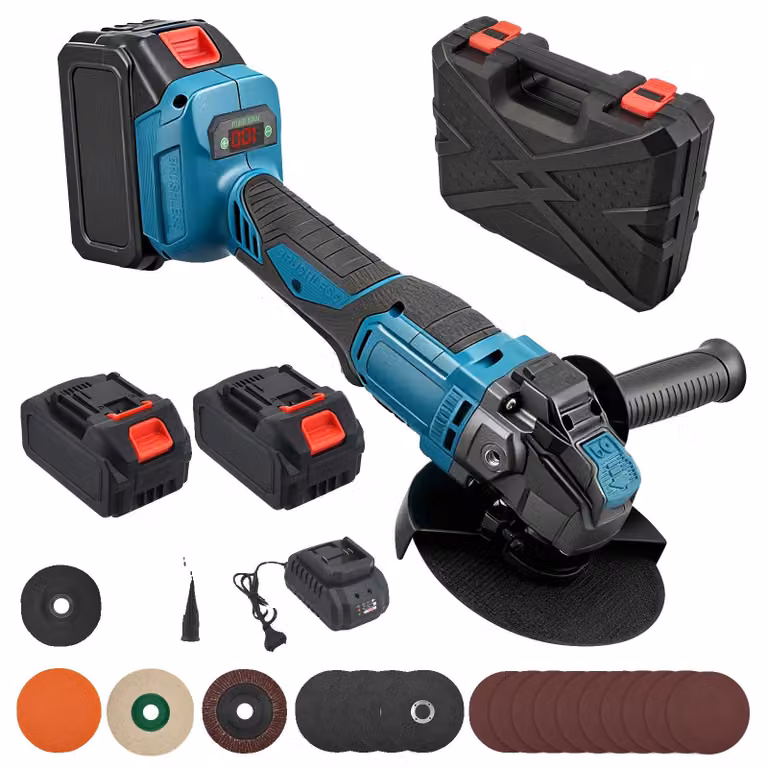 Smerigliatrice angolare, motore brushless, livelli di velocità regolabili, colore blu