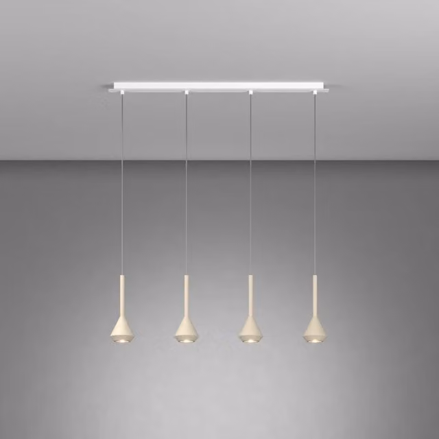 Lampadario Moderno Aygo Metallo Bianco E Sabbia 4 Luci Gu10