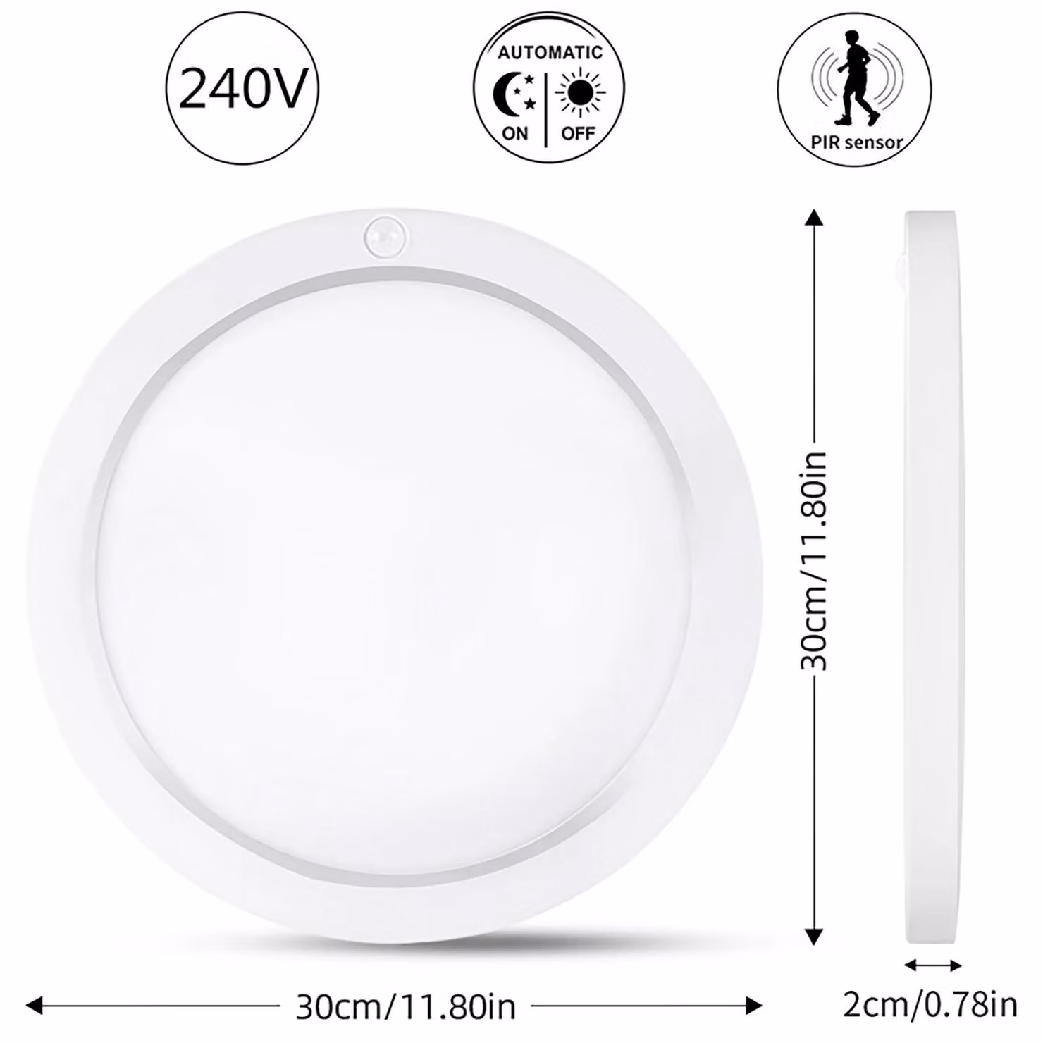 Pannello a LED per soffitto - Lampada da soffitto da 24W - Sensore di movimento - Tre tonalità di luce - Materiali: ferro e acrilico - 220 V - Confezione da 1