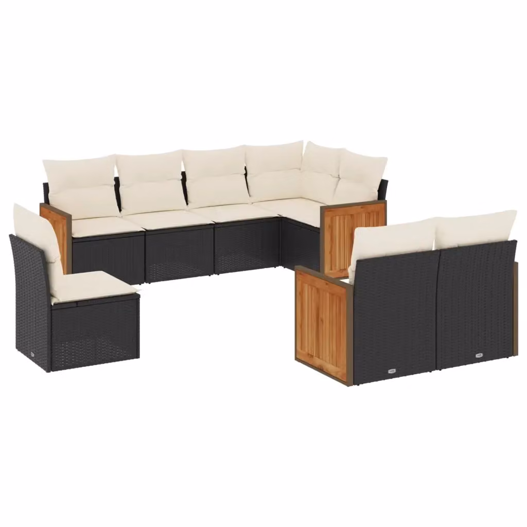 Set di divani da giardino vidaXL a forma di L in polyrattan nero con 8 cuscini inclusi – 2