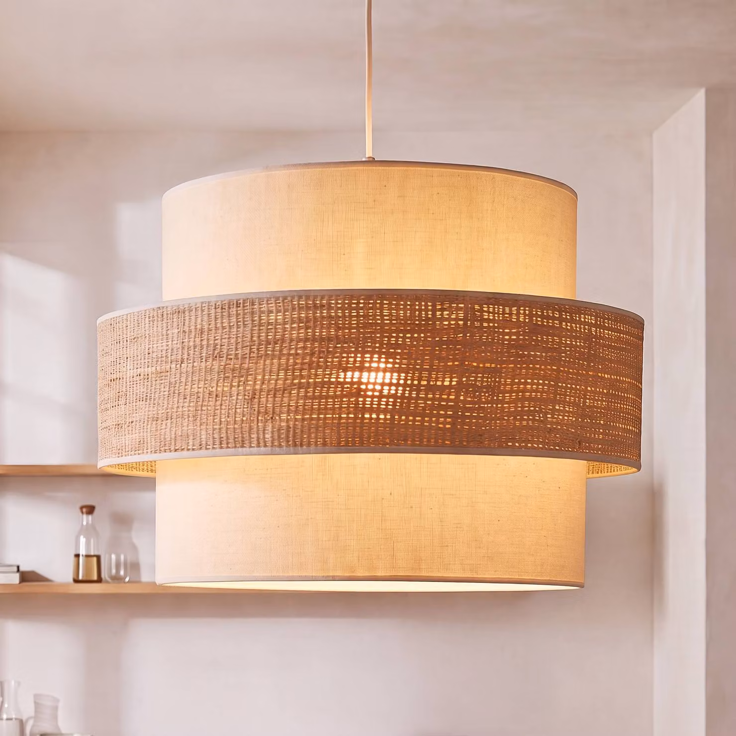 Lampada a sospensione Space Duolla, Crema / Ambra, Camera da letto, Tessuto / Stoffa / Seta, Giovanile, Lampada a sospensione