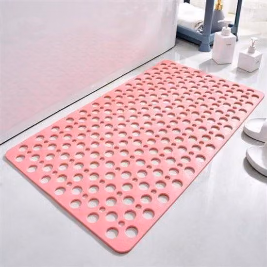 Tappetino da doccia antibatterico, antimuffa e antiscivolo con ventose e foro di scarico, rosa, 38 x 70 cm.