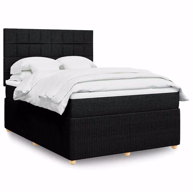 vidaXL Giroletto a Molle con Materasso Nero in Tessuto L/P/H: 140 x 190 cm