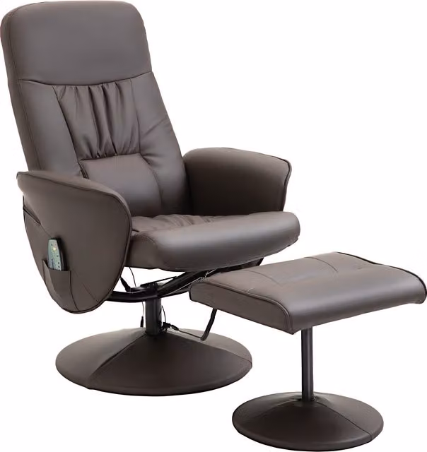 Poltrona Relax HOMCOM Reclinabile con Poggiapiedi e Braccioli, Rivestimento in Finta Pelle, Marrone, L: 76 cm, P: 81 cm, H: 105 cm