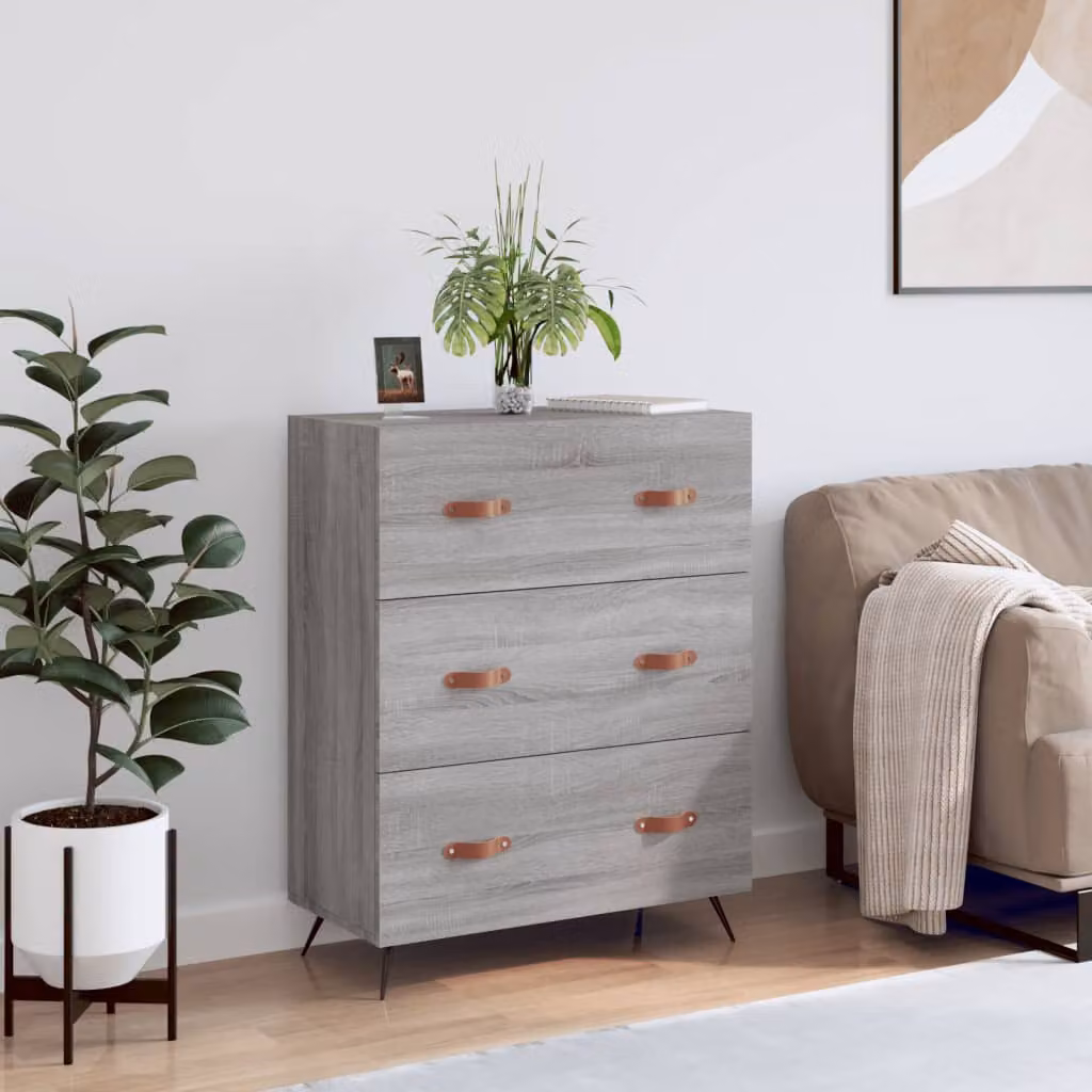 Cassettiera vidaXL in Legno Multistrato Grigio Sonoma, L: 69,5 cm, P: 34 cm, H: 90 cm
