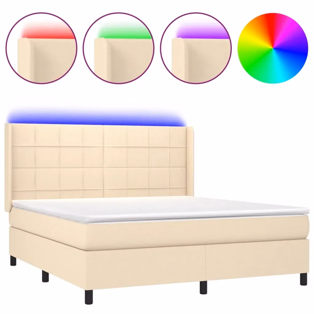 Letto a molle con materasso vidaXL in tessuto beige e bianco con illuminazione LED sottostante e porta USB, L/P: 160 x 200 cm – 2