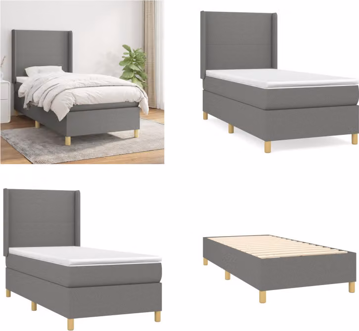 vidaXL Letto boxspring con materasso in tessuto grigio scuro 80x200 cm - Letto boxspring - Boxspringbetten - Bett - Schlafzimmermöbel