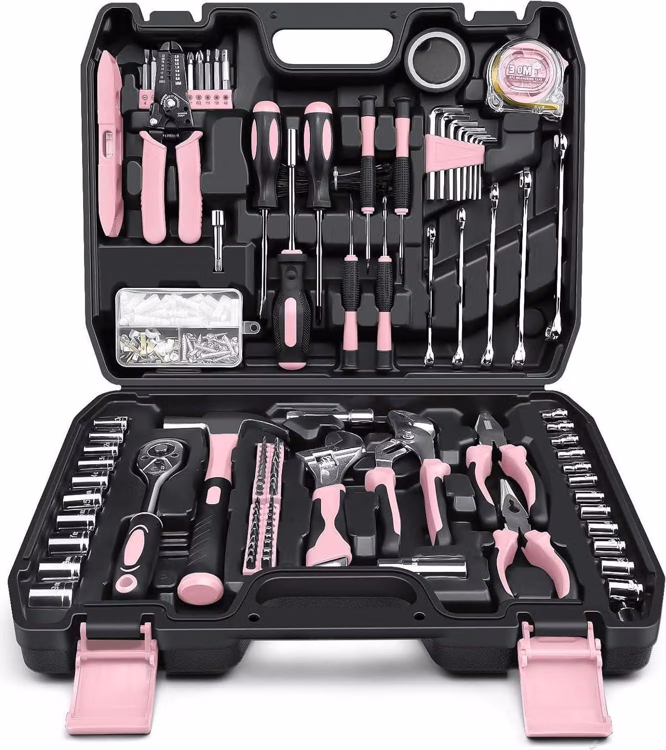 Valigetta portautensili Sundpey 281 pezzi - set di utensili completi portatili con set di chiavi a bussola set di cacciaviti set di pinze cassetta degli attrezzi rosa