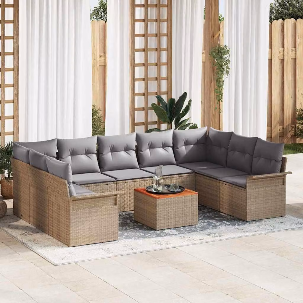 Maison Exclusive - Set Divano da Giardino 10 pcs Beige Poly Rattan