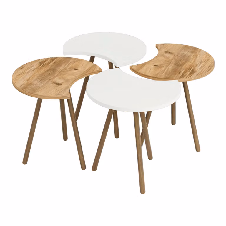 In And OutdoorMatch tavolino Humberto - set di 4 - colori bianco e legno - truciolato e legno di faggio - 48 x 45 x 32 cm - design moderno