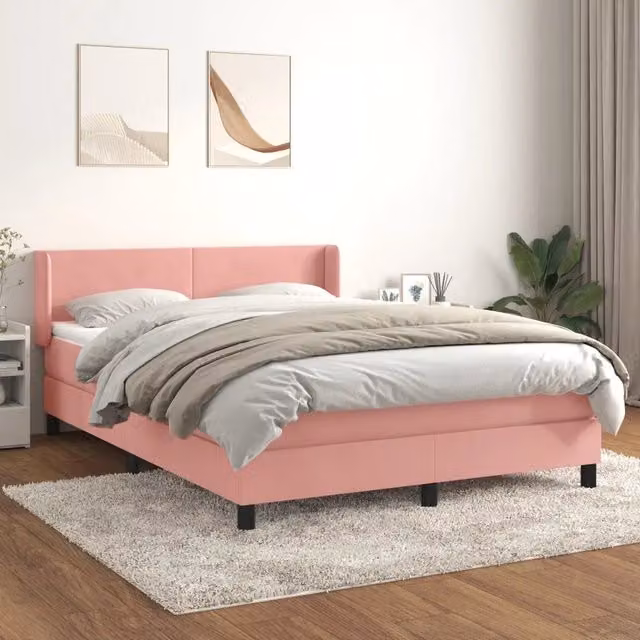 Letto con Giroletto a Molle e Materasso Ibrido vidaXL in Velluto Rosa e Bianco L/P/H: 203 x 147 x 88 cm – 1