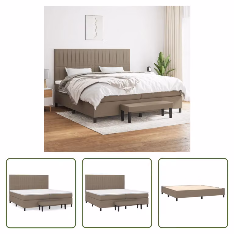 The Living Store Letto a molle con materasso Taupe 200x200 cm in tessuto