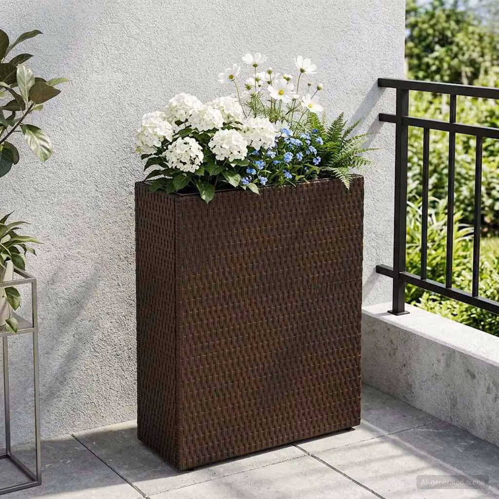 Vasetto alto vidaXL in stile rattan marrone e trasparente, L/P/H: 55 x 22 x 70 cm