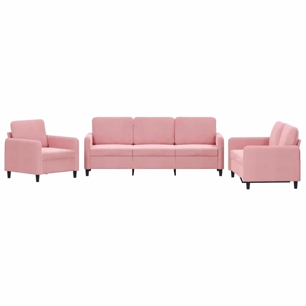 Set di divani 3 pezzi vidaXL in velluto rosa con design moderno per il tuo soggiorno – 2