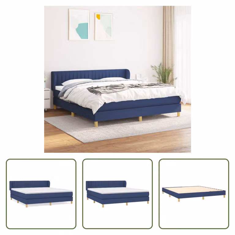 The Living Store Letto a molle con materasso Blu 160x200 cm in tessuto